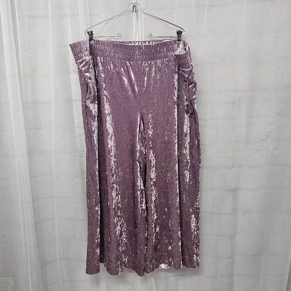 A New Day Lavender Crushed Velour Palazzo Pants Cropped Wide Leg Boho 3X